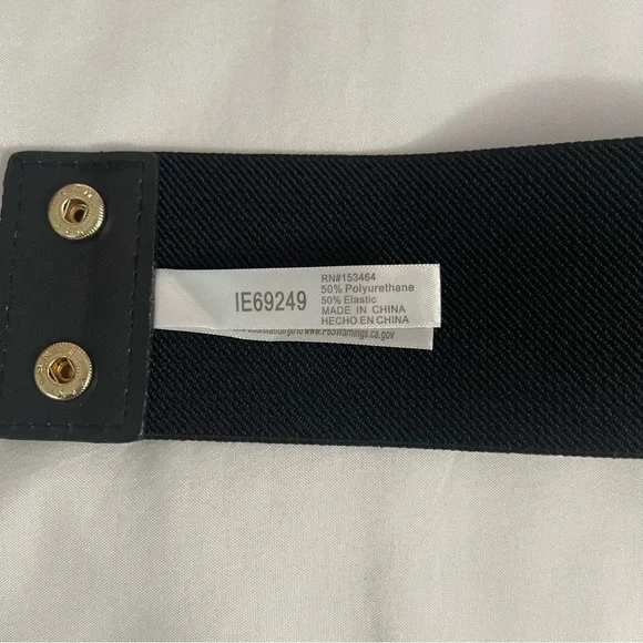 Black PU leather gold tone double buckleelastic waistband belt